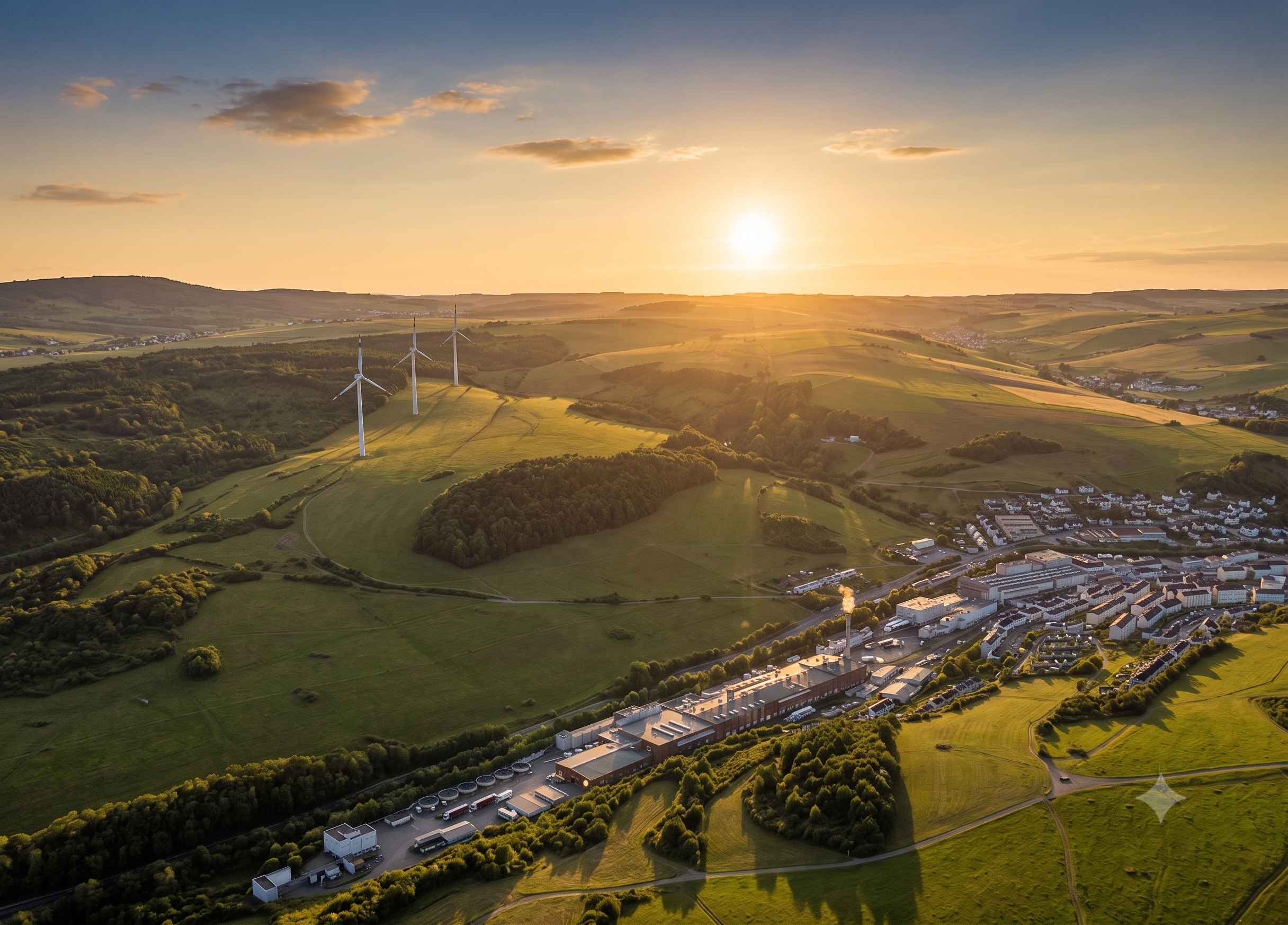 Výrobní areál a větrné elektrárny